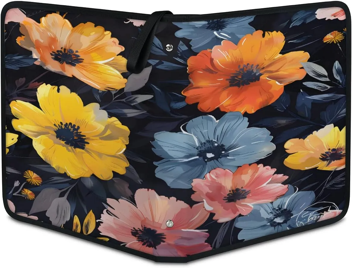 Glitter Flowers 3 Ring Trading Zipper Binder Strap, Trading Card Binder 4 Pocket, 400 Pockets Card Holder with 50 Removable Sleeves for Game Cards