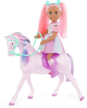 Glitter Girls – 14-inch Doll and Toy Horse – Blue Eyes & Pink Hair – Rainbow Mane & Removable Saddle – Cowgirl Boots, Top Hat & Dress – Toys for Kids 3 Years  – Areli & Adore