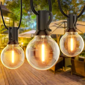 GLUROO Outdoor String Lights, 30FT LED Patio Lights Outdoor Wateproof with 15 1 Globle Bulbs Shatterproof, 2700K Outside for Backyard,Bistro,Camping,Deck,Yard,Garden