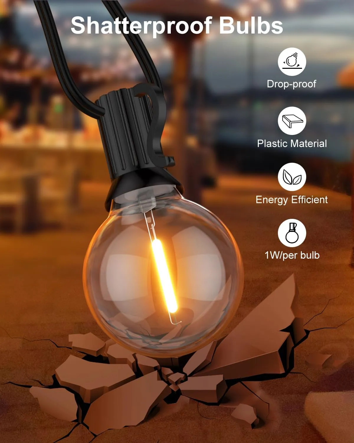 GLUROO Outdoor String Lights, 30FT LED Patio Lights Outdoor Wateproof with 15 1 Globle Bulbs Shatterproof, 2700K Outside for Backyard,Bistro,Camping,Deck,Yard,Garden
