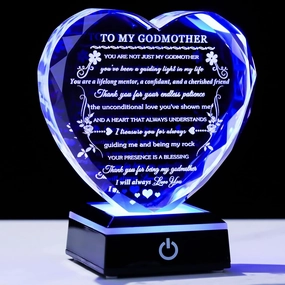 Godmother Gift from Godchild with Colorful LED Base Heart Crystal Gifts for Godmother on Birthday Christmas Mothers Day Thanksgiving from Goddaughter Godson