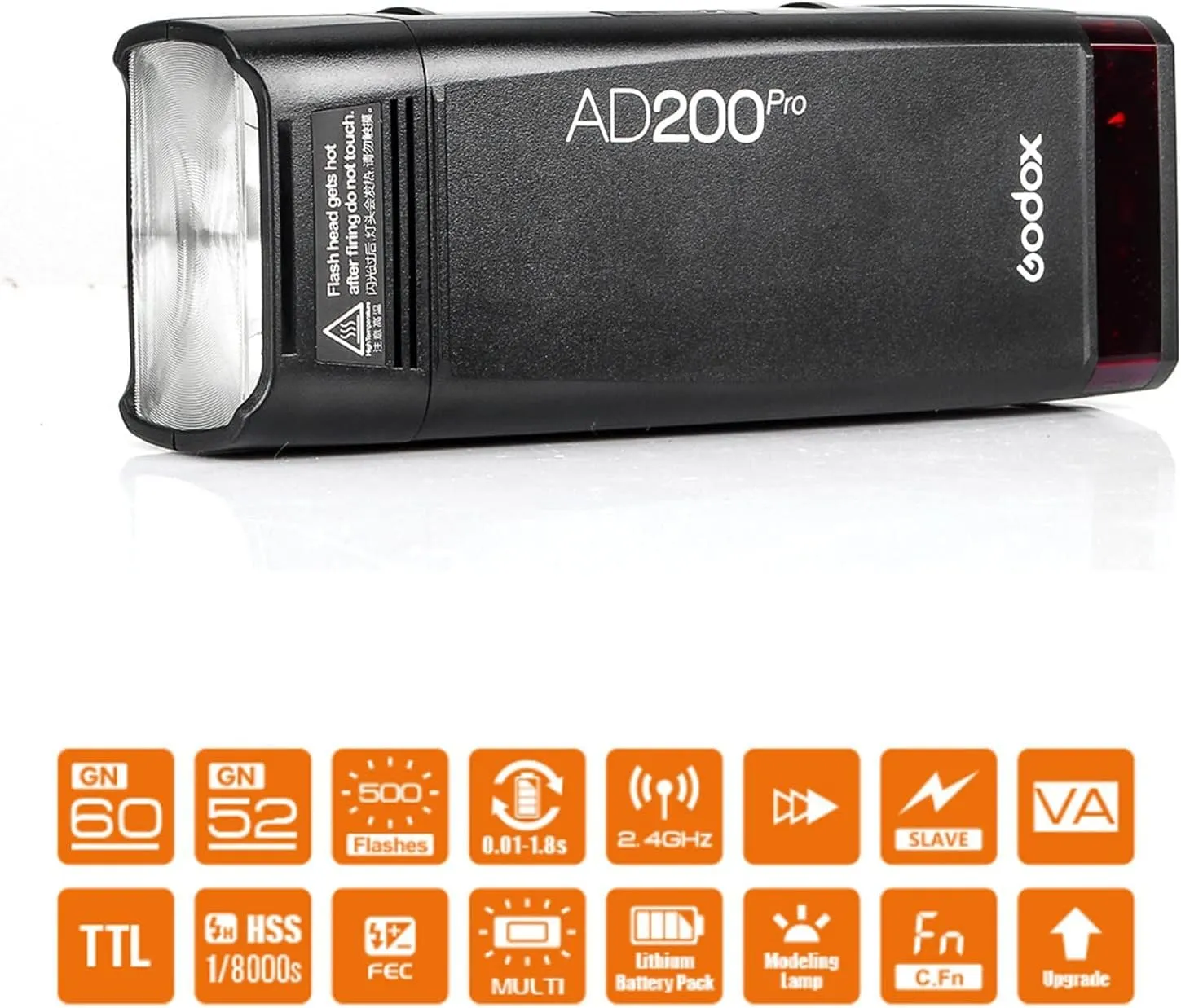 GODOX AD200 Pro AD200Pro 200Ws 2.4G Strobe Lighting Monolight, 1/8000 HSS, 500 Full Power Flashes, 0.01-1.8s Recycling, 2900mAh Battery, Bare Bulb/Speedlite Fresnel Flash Head Pocket Flash Monolight