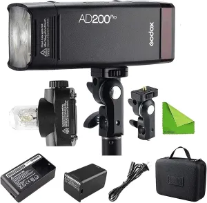 GODOX AD200 Pro AD200Pro 200Ws 2.4G Strobe Lighting Monolight, 1/8000 HSS, 500 Full Power Flashes, 0.01-1.8s Recycling, 2900mAh Battery, Bare Bulb/Speedlite Fresnel Flash Head Pocket Flash Monolight