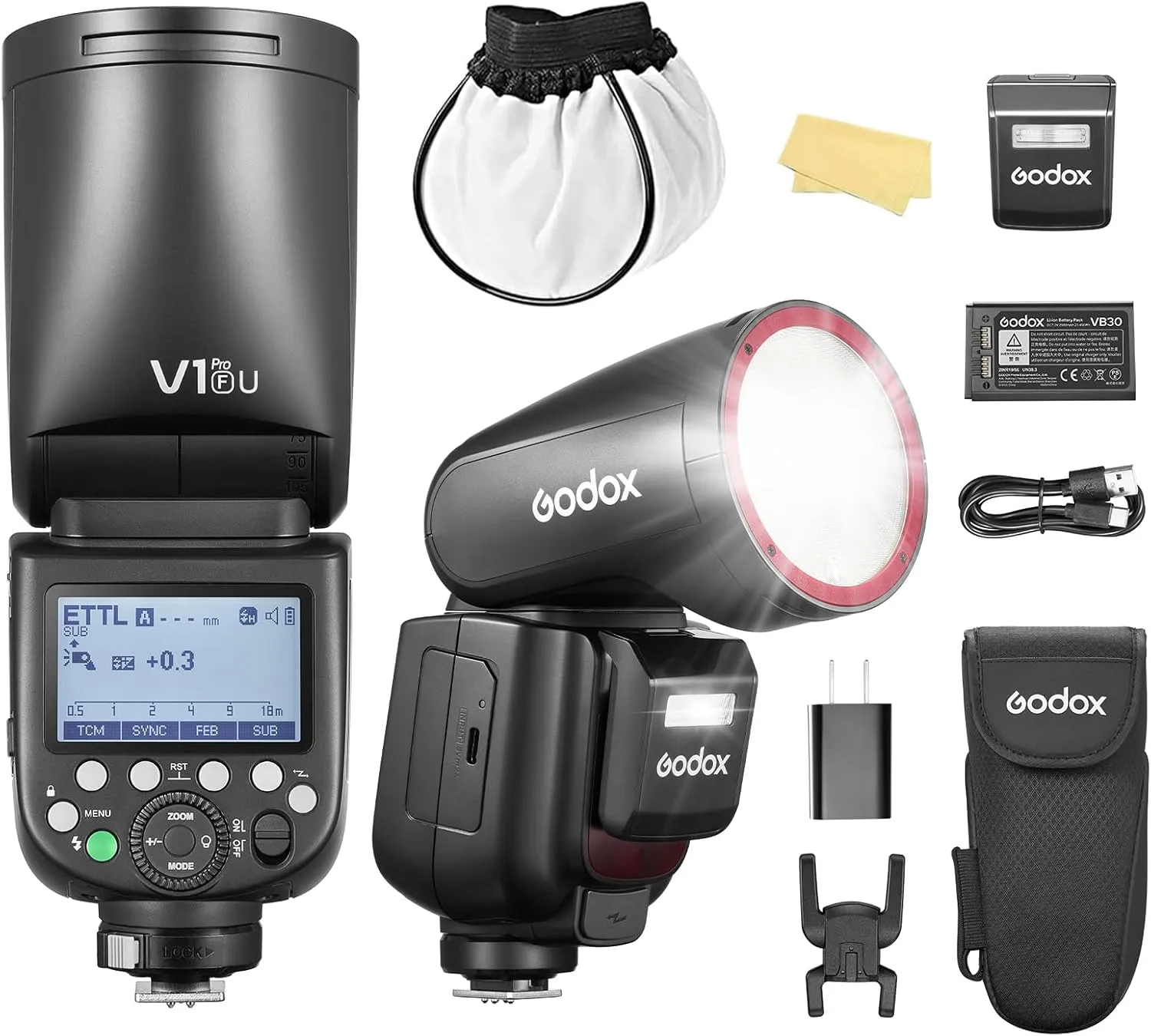 Godox V1 PRO F USA Version Flash for Fujifilm Camera with External Flash SU-1 2980mAh 76W Battery Flash TTL 1/8000s HSS 1.3s Recycle Time 2.4G Wireless HSS 500 Full Power Flashes