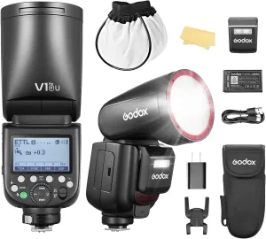 Godox V1 PRO F USA Version Flash for Fujifilm Camera with External Flash SU-1 2980mAh 76W Battery Flash TTL 1/8000s HSS 1.3s Recycle Time 2.4G Wireless HSS 500 Full Power Flashes