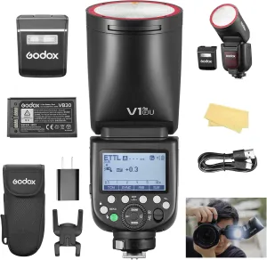 Godox V1 PRO F USA Version Flash for Fujifilm Camera with External Flash SU-1 2980mAh 76W Battery Flash TTL 1/8000s HSS 1.3s Recycle Time 2.4G Wireless HSS 500 Full Power Flashes