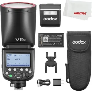 Godox V1 Pro V1pro N V1Pro-N USA Version TTL Round Head Camera Flash,76Ws HSS 1/8000s,Built-in Lithium Battery,LED Modeling Lamp, lnnovative External Flash SU-1 for Nikon Camera