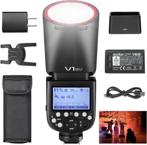 Godox V1 S USA Version Flash Round Head Speedlight for Sony with 76Ws 2600mAh Battery 2.4G TTL 480 Full Power Shots 1/8000s HSS 1.5s Recycle Time 10 Level LED Modeling Lamp for Sony ZV-E10,α7711 etc