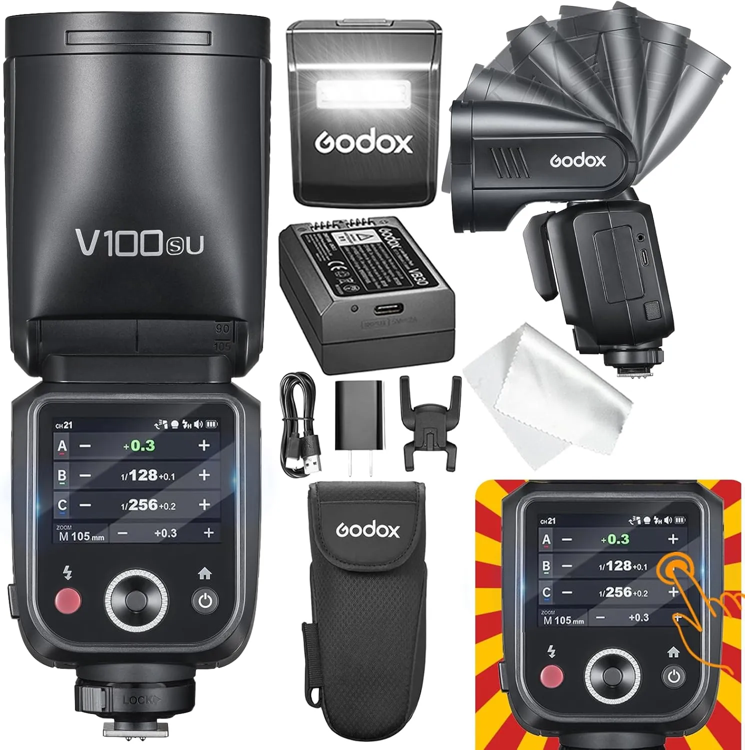 GODOX V100 S GODOX Flash for Sony – Global Shutter,Touchscreen Control,100W TTL Camera Flash GODOXV1 for Sony Upgraded,70 Full Power Consecutive Flashes, Camera Flash for a7iii etc