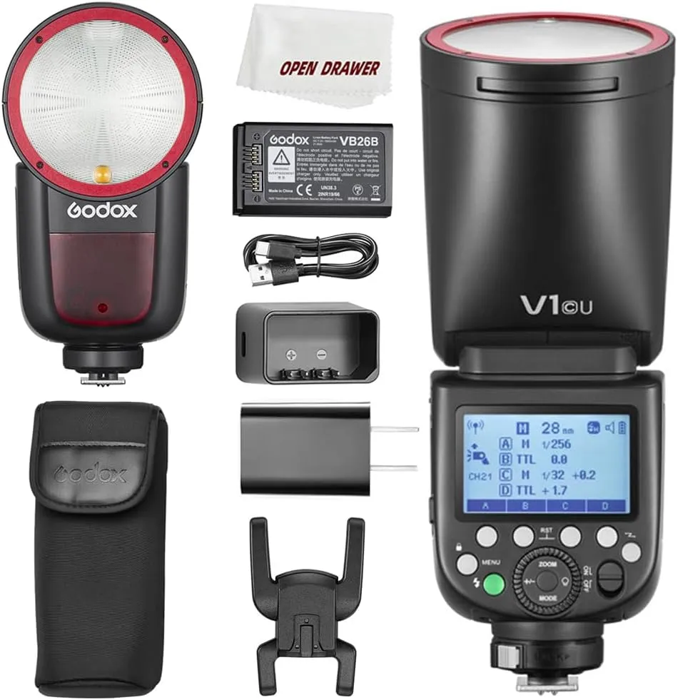 Godox V1C Flash V1-C USA Version Round Head Camera Flash, 2.4G TTL Flash, 1/8000s HSS, Built-in Lithium Battery, 10 Level LED Modeling Lamp, 1.5s Recycle Time for Canon Camera