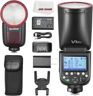 Godox V1C Flash V1-C USA Version Round Head Camera Flash, 2.4G TTL Flash, 1/8000s HSS, Built-in Lithium Battery, 10 Level LED Modeling Lamp, 1.5s Recycle Time for Canon Camera
