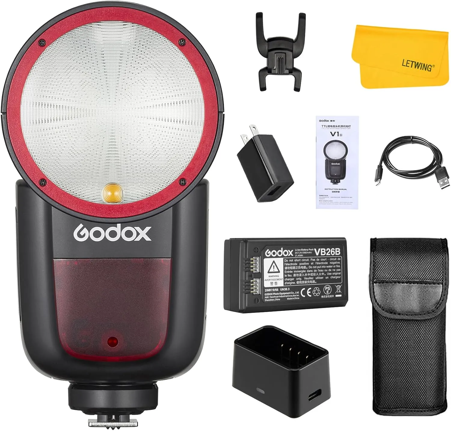 Godox V1CU V1-CU Flash for Canon, 2.4G TTL Godox V1 Canon Flash Speedlite HSS 1/8000s, Rechargable Li-ion Battery, 480 Full Power Shots, LED Modeling Lamp, External Flash for Canon Camera(USA Version)
