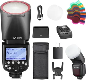 Godox V1O V1 O Round Head Speedlite for Olympus TTL Hot Shoe Flash 2.4G X Wireless HSS 1/8000s 2980mAh Lithium Battery LED Modeling Lamp Shot speedlight with Tri-Color Diffuser(USA Version)