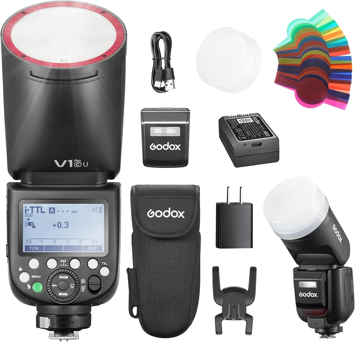 Godox V1Pro-C U V1ProC U Shot Flash for Canon TTL Round Head Camera Speedlite 76Ws 2.4G X Wireless HSS 1/8000s 2980mAh Lithium Battery LED Modeling Lamp Detachable Sub Flash SU-1(USA Version)