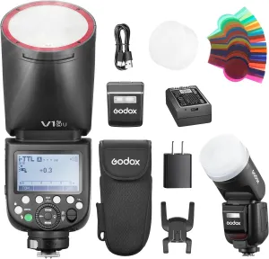 Godox V1Pro-C U V1ProC U Shot Flash for Canon TTL Round Head Camera Speedlite 76Ws 2.4G X Wireless HSS 1/8000s 2980mAh Lithium Battery LED Modeling Lamp Detachable Sub Flash SU-1(USA Version)