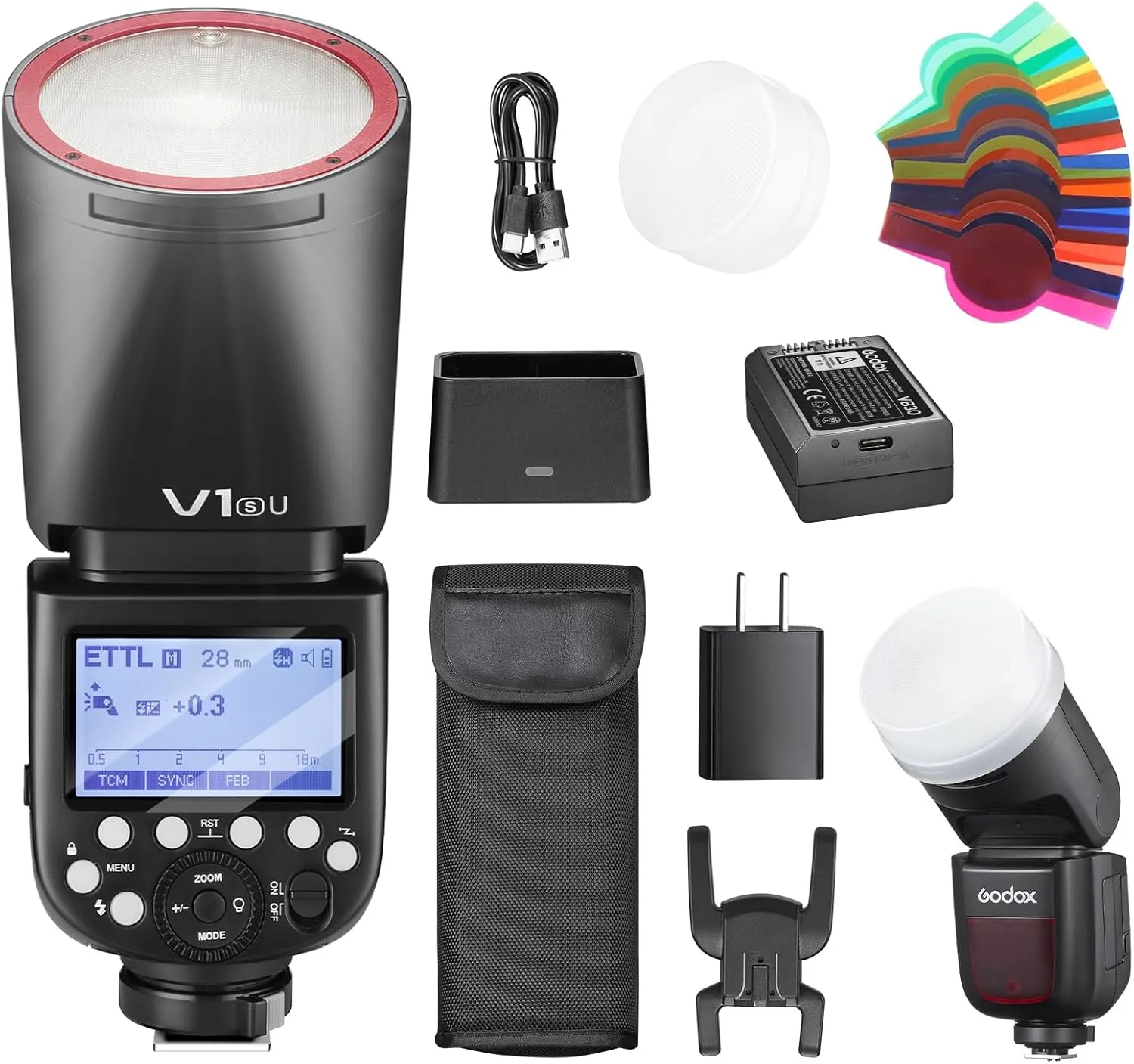 Godox V1S USA V1 SU Round Head Flash for Sony TTL Hot Shoe Flash 2.4G X Wireless HSS 1/8000s 2980mAh Lithium Battery LED Modeling Lamp Shot speedlight with Tri-Color Diffuser for Sony(USA Version)