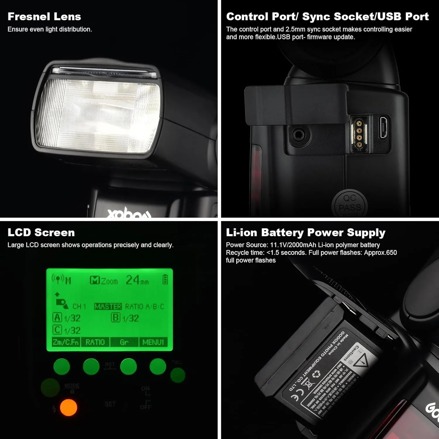 Godox V860II-S High-Speed Sync GN60 1/8000 2.4G TTL Li-ion Battery Camera Flash Speedlite Light Compatible for Sony Camera & USB LED