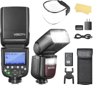Godox V860III-N Camera Flash for Nikon with 7.2V/2600mAh Li-ion Battery 2.4G HSS 1/8000s 480 Full-Power Flashes Speedlite Light 0.01-1.5s Recycle Time,10 Levels LED Modeling Lamp