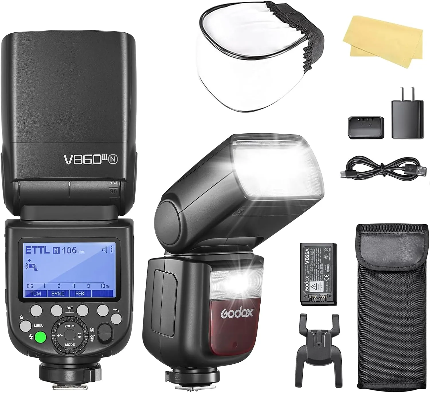 Godox V860III-N Camera Flash for Nikon with 7.2V/2600mAh Li-ion Battery 2.4G HSS 1/8000s 480 Full-Power Flashes Speedlite Light 0.01-1.5s Recycle Time,10 Levels LED Modeling Lamp
