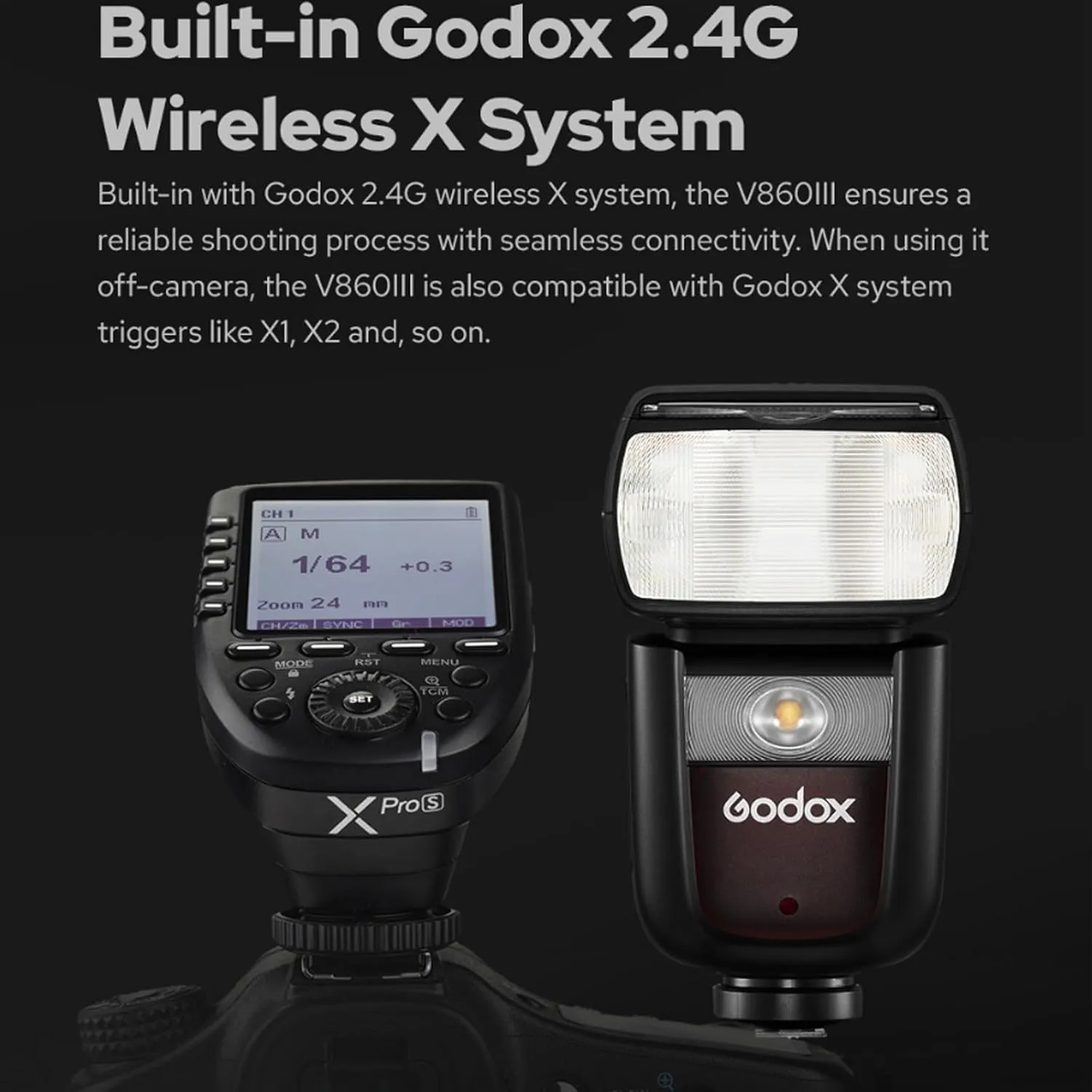 Godox V860III-S Flash for Sony Camera Flash Speedlite 7.2V/2600mAh Li-ion Battery, 2.4G Wireless HSS 1/8000 1.5s Recycle Time 10 Levels LED Modeling Light for Sony Cameras (Upgraded V860II-S)