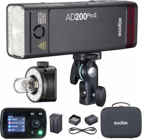 Godox AD200Pro II AD200 Pro II Flash, Upgraded Flash Head with Modeling Lamp, Color Indicator and Screen, 200Ws 2.4G TTL Speedlite Outdoor Flash Strobe, 1/8000s HSS Monolight with Lithium Battery