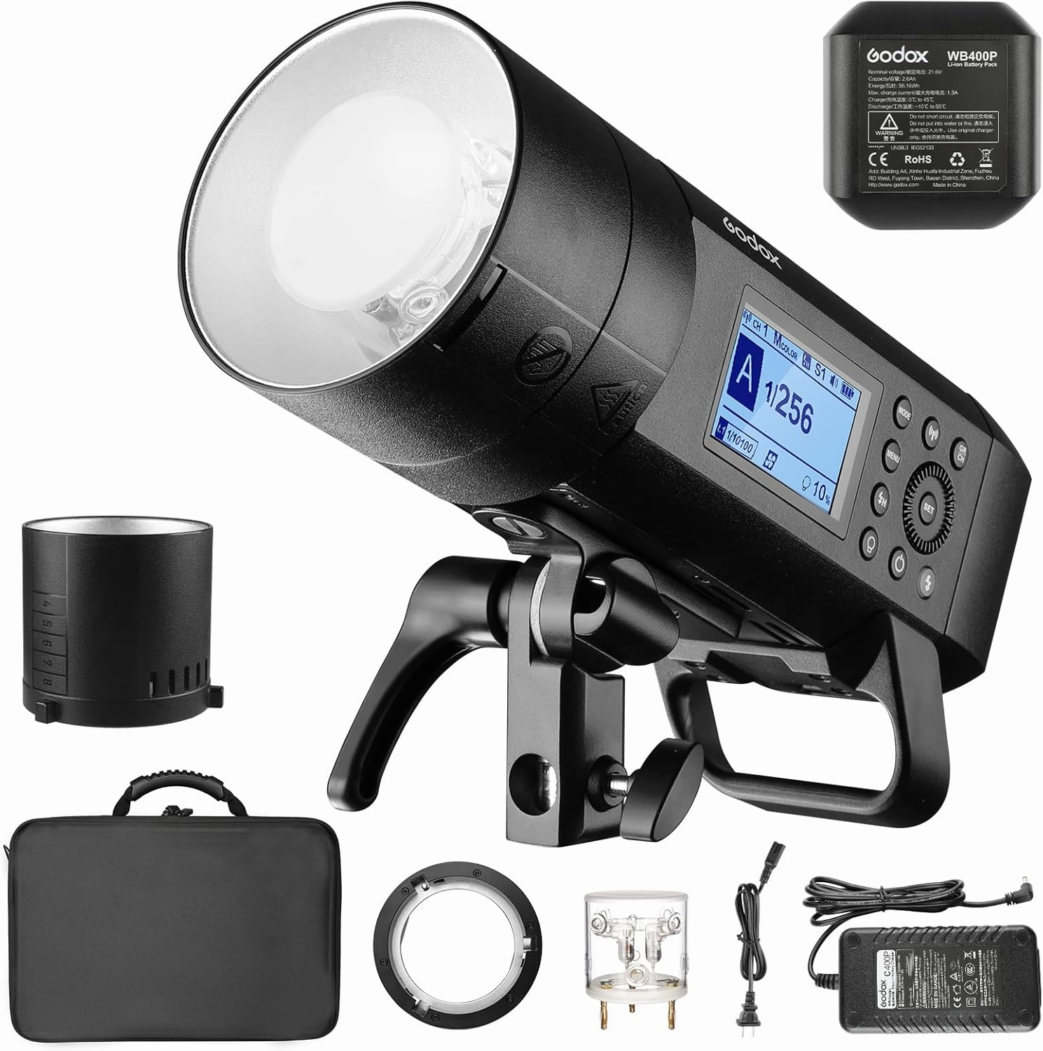 Godox AD400Pro 400Ws GN72 TTL 1/8000s HSS 2.4G X System All-in-One Outdoor Flash Speedlite Strobe Light, Battery-Powered Monolight, 390 Full Power Pops, 0.01-1s Recycle Time, 30W LED Modeling Lamp