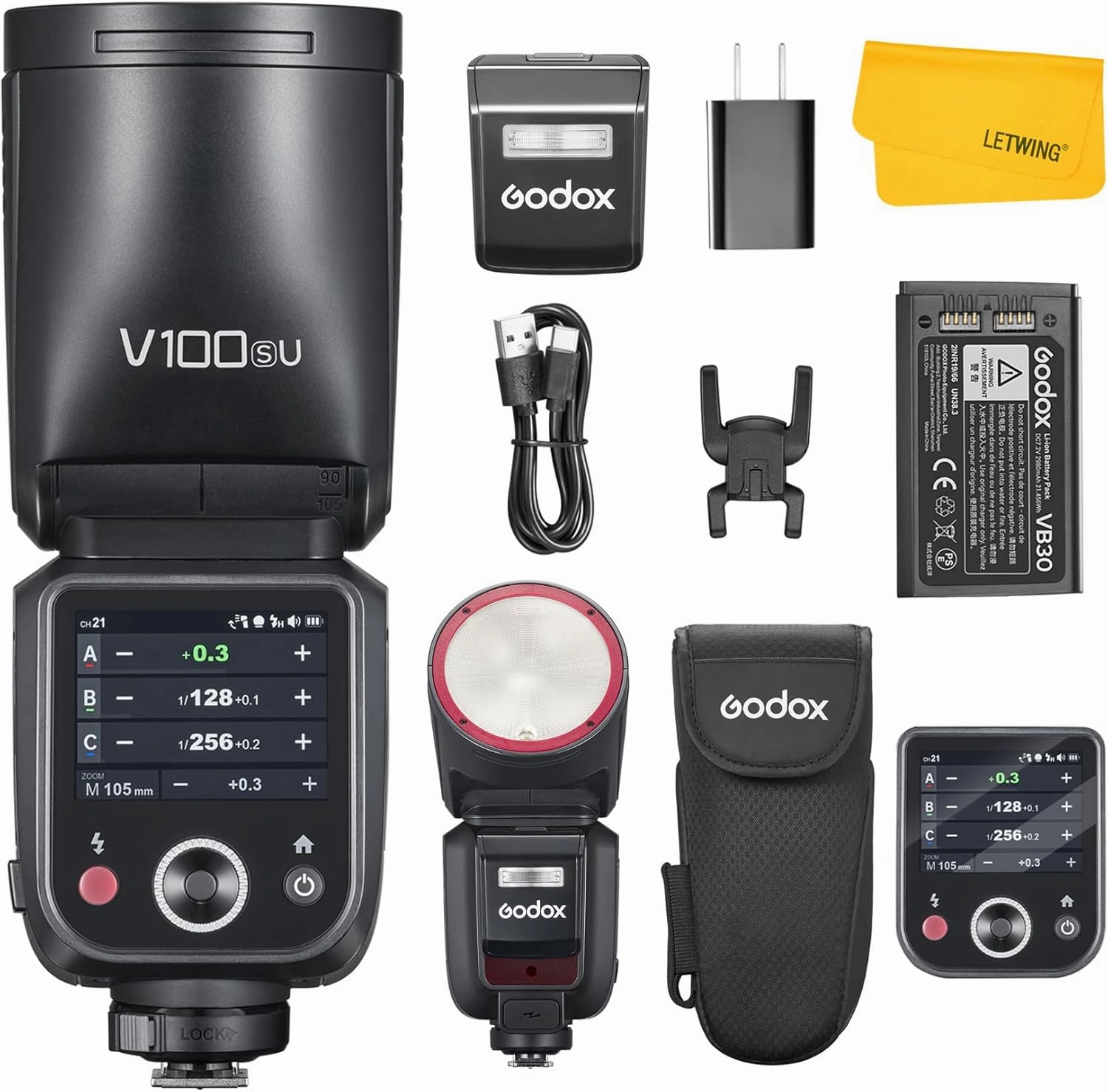 Godox V100S V100-S Flash for Sony, 2.4G TTL Godox Sony Flash HSS 1/8000S, 400 FulI Power Flashes, 7.2V/2980mAh Lithium Battery, External Flash Speedlite for Sony Camera(USA Version)