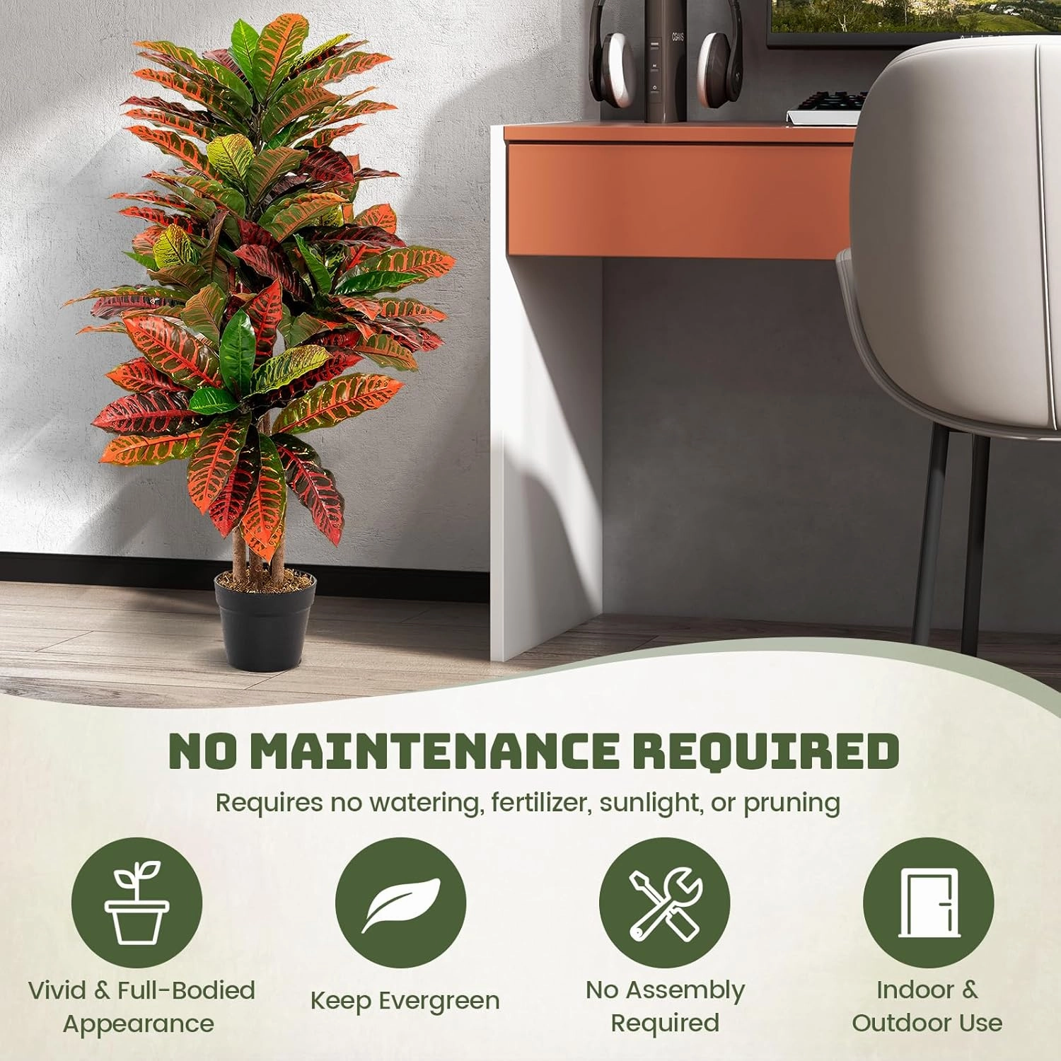 GOFLAME 40” Artificial Croton Plant 2 Packs, Greenery Potted Plant with Colorful Leaves, Natural Wood Trunks, Real Touch Fake Silk Plants, Faux Croton Palm Tree in Pot for Home Office Patio
