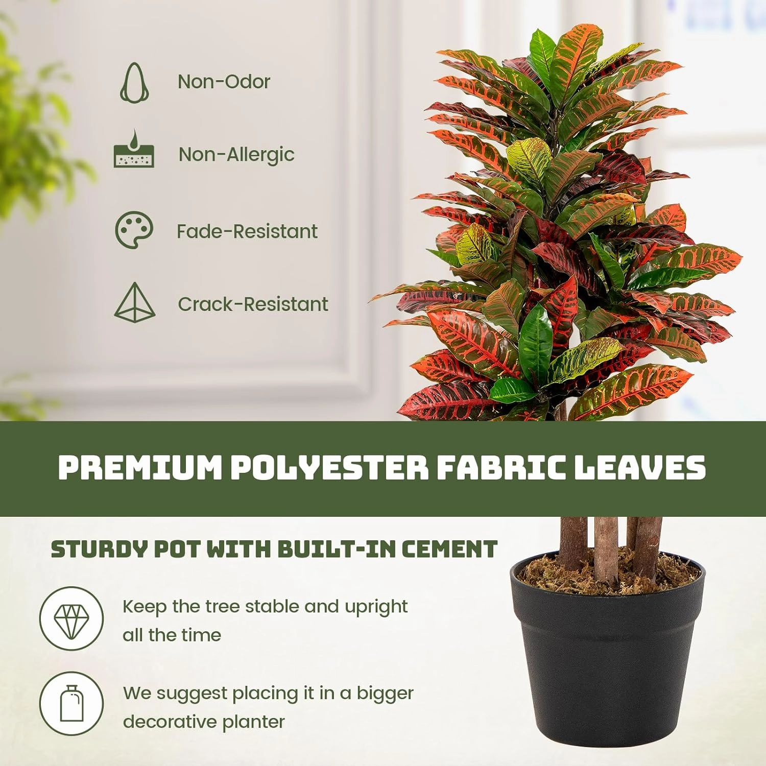 GOFLAME 40” Artificial Croton Plant 2 Packs, Greenery Potted Plant with Colorful Leaves, Natural Wood Trunks, Real Touch Fake Silk Plants, Faux Croton Palm Tree in Pot for Home Office Patio