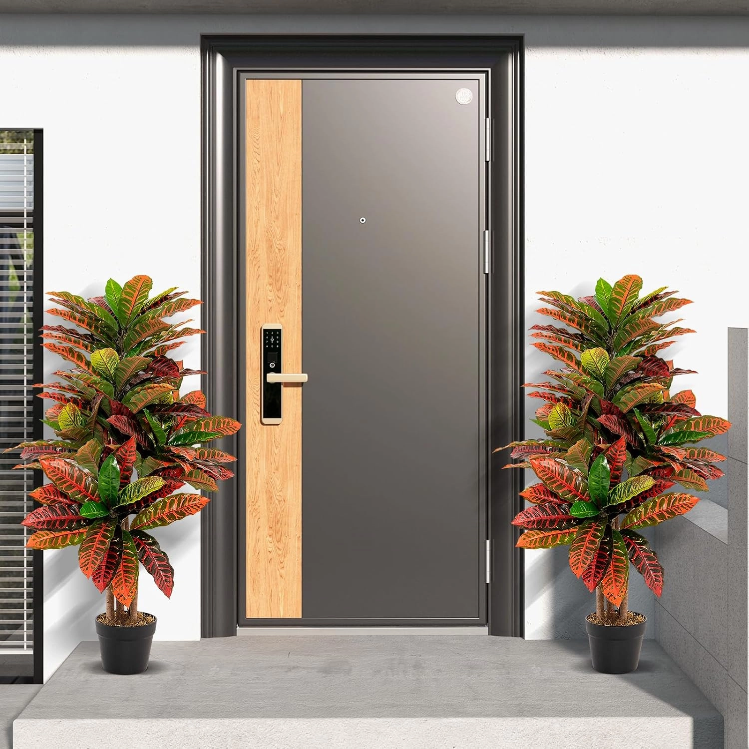 GOFLAME 40” Artificial Croton Plant 2 Packs, Greenery Potted Plant with Colorful Leaves, Natural Wood Trunks, Real Touch Fake Silk Plants, Faux Croton Palm Tree in Pot for Home Office Patio