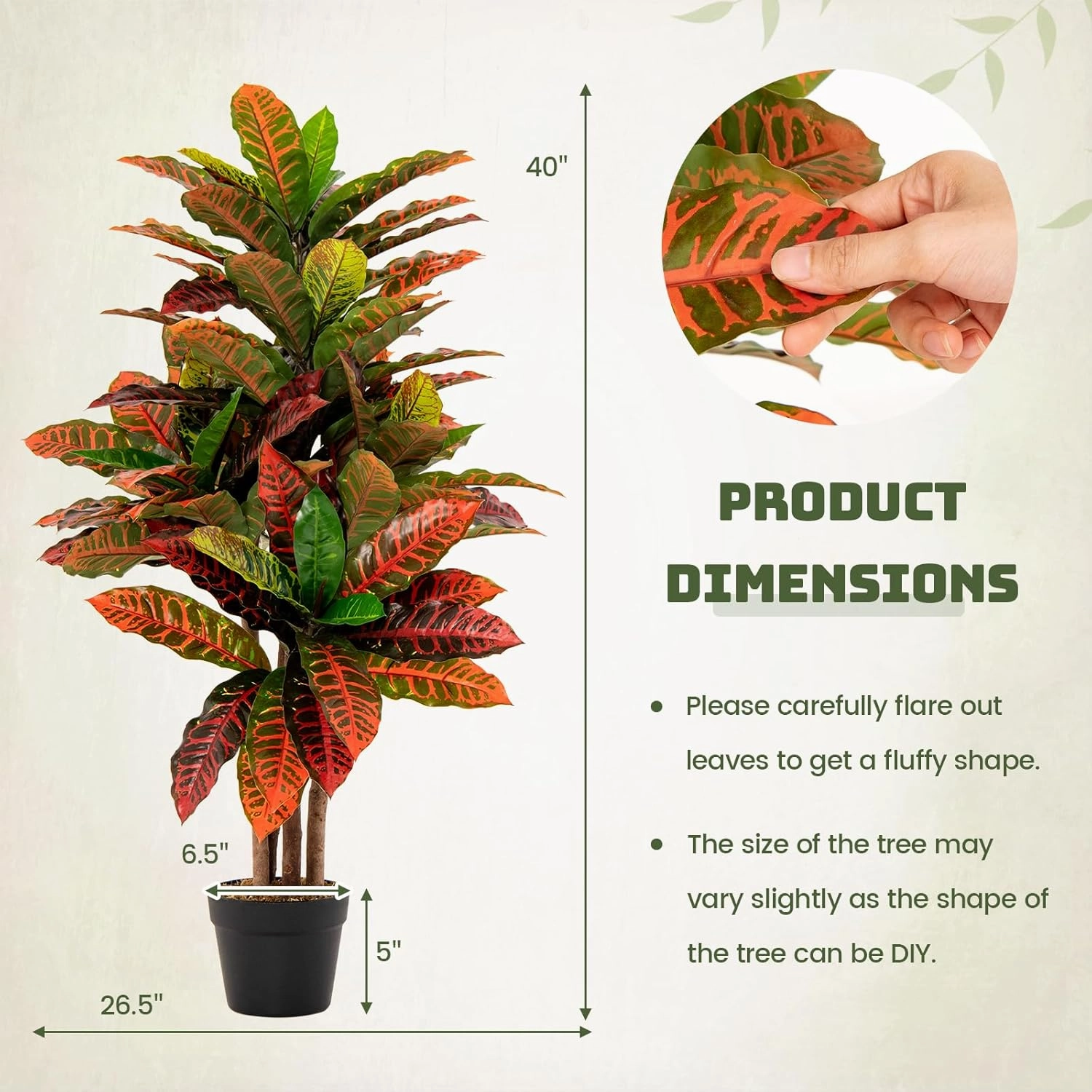 GOFLAME 40” Artificial Croton Plant 2 Packs, Greenery Potted Plant with Colorful Leaves, Natural Wood Trunks, Real Touch Fake Silk Plants, Faux Croton Palm Tree in Pot for Home Office Patio