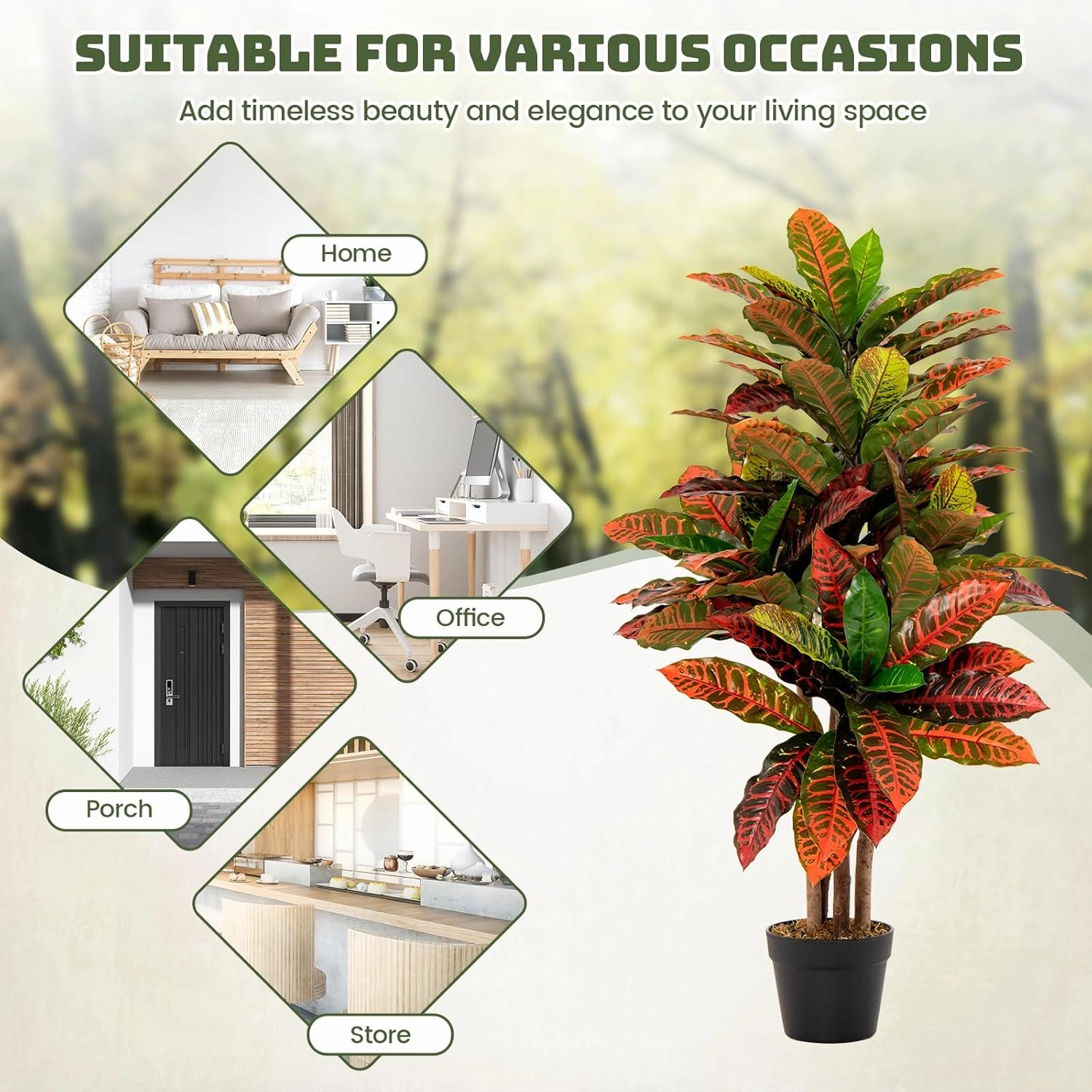 GOFLAME 40” Artificial Croton Plant 2 Packs, Greenery Potted Plant with Colorful Leaves, Natural Wood Trunks, Real Touch Fake Silk Plants, Faux Croton Palm Tree in Pot for Home Office Patio
