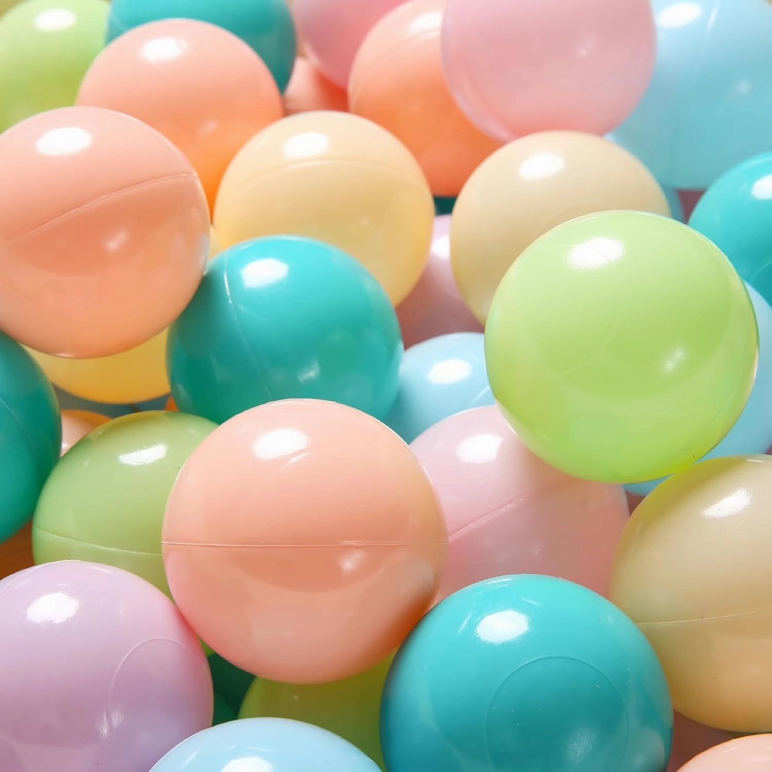 GOGOSO Ball Pit Balls for Toddlers Phthalate-Free BPA-Free Non-Toxic Crush Proof Soft Plastic Play Balls Baby Kids Shape Tent Pool Playhouse Playpen Party Decor,Green Blue Pink Purple Beige,100PCS