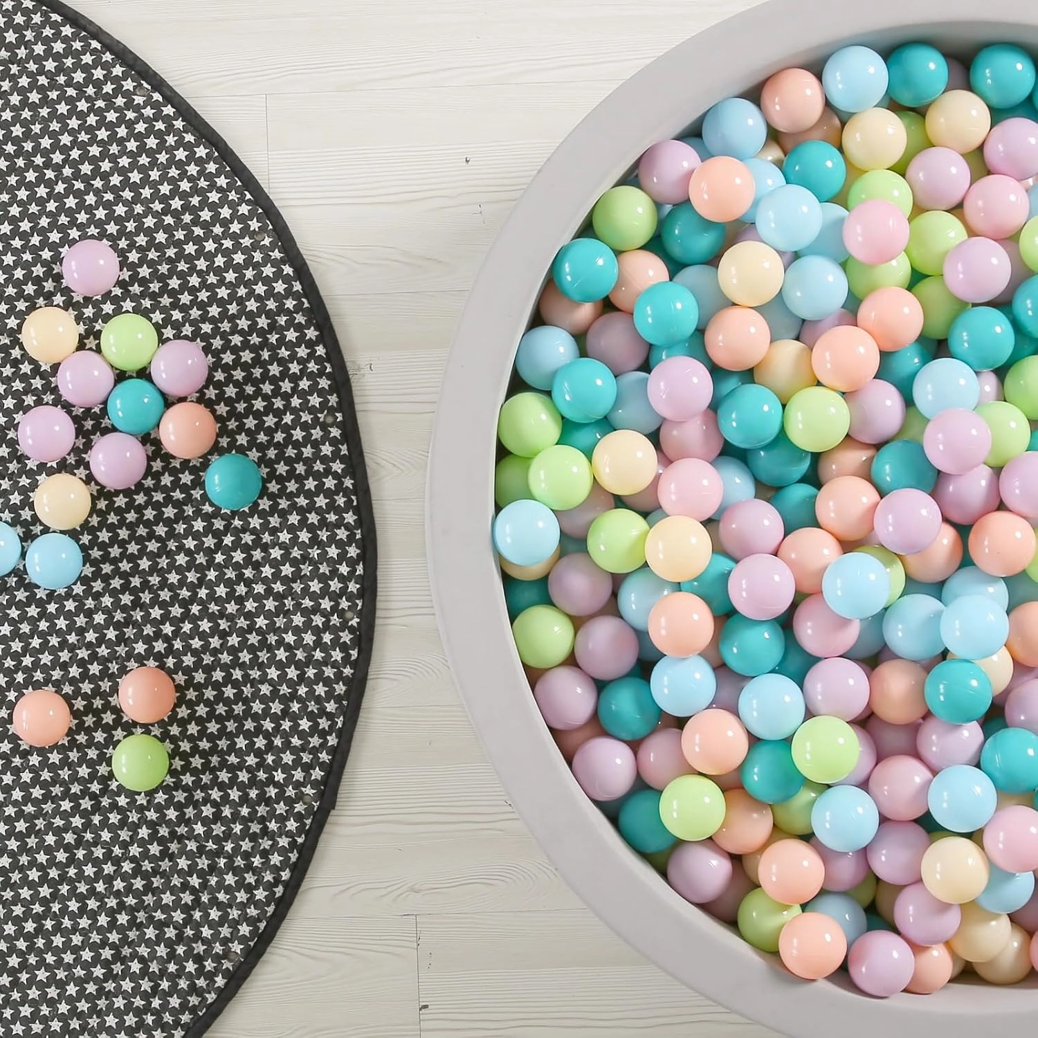 GOGOSO Ball Pit Balls for Toddlers Phthalate-Free BPA-Free Non-Toxic Crush Proof Soft Plastic Play Balls Baby Kids Shape Tent Pool Playhouse Playpen Party Decor,Green Blue Pink Purple Beige,100PCS
