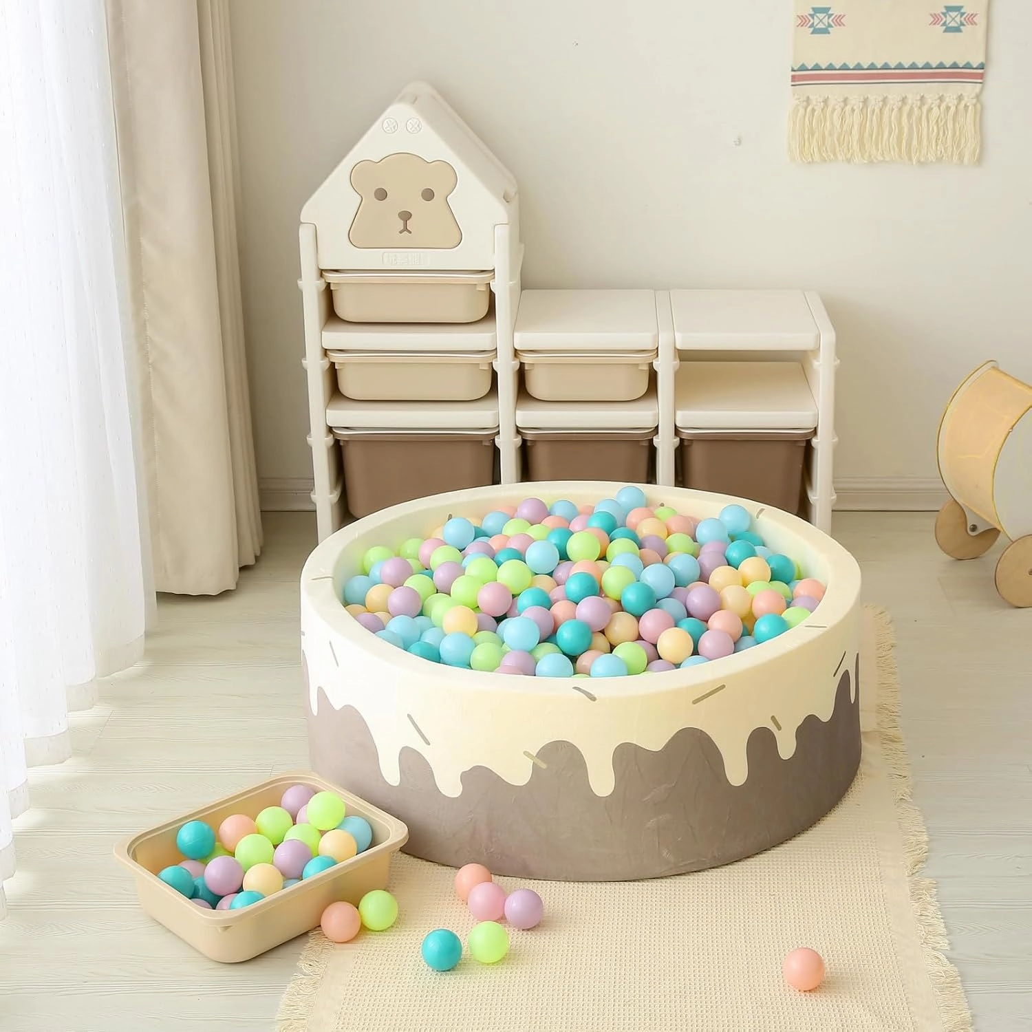 GOGOSO Ball Pit Balls for Toddlers Phthalate-Free BPA-Free Non-Toxic Crush Proof Soft Plastic Play Balls Baby Kids Shape Tent Pool Playhouse Playpen Party Decor,Green Blue Pink Purple Beige,100PCS
