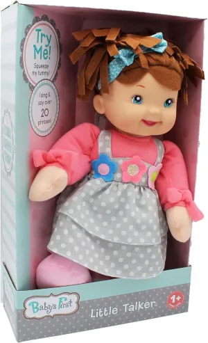 Goldberger's Baby's First: Little Talker Brunette Doll - Says 20 Random Phrases When Tummy is Pressed, Machine Washable - Safe for Children Ages 1 Year & Up