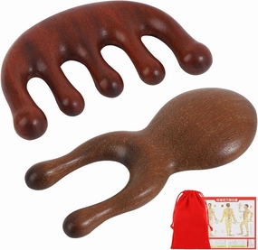 Golden Silk Sandalwood Head Massage Instrument&Facial Lymph Detoxification Massager Meridian Massage Soothing Thin Face Scalp Massage Comb Christmas Gift (Brown)