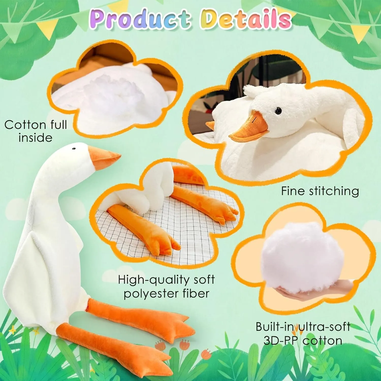 Goose Stuffed Animal 20 Inch Plush Toy, 1.4 lbs Cute Duck Stuffed Animal, Plush Soft Plushies Pillow Doll Toys, Gift for Anxiety Kids and Friends, White
