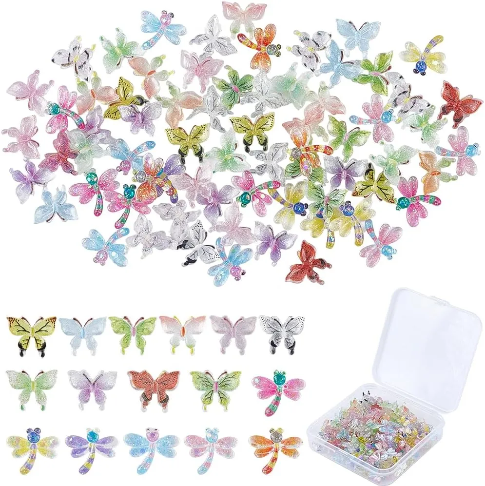 GORGECRAFT 1 Box 160Pcs Mini Resin Butterflies Dragonflies 3D Miniatures Tiny Butterfly Cabochons Dragonfly Figurines Nail Charms Fairy Garden Dollhouse Micro Landscaping Potted Decor for Art Crafts