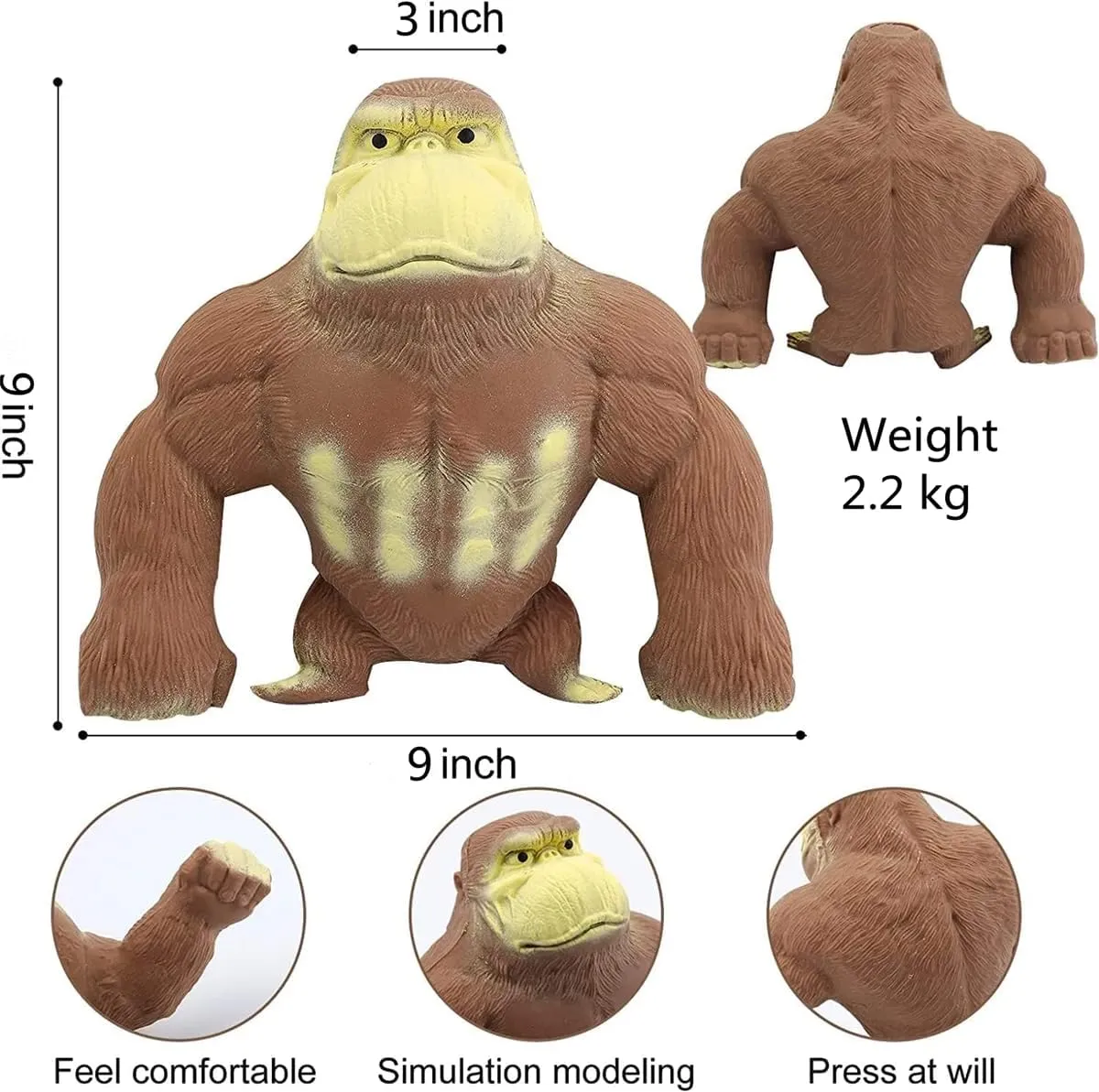 Gorilla XL Stretchy Latex Decompression Doll, Soft Animal Squishy Toy for Adults & Kids