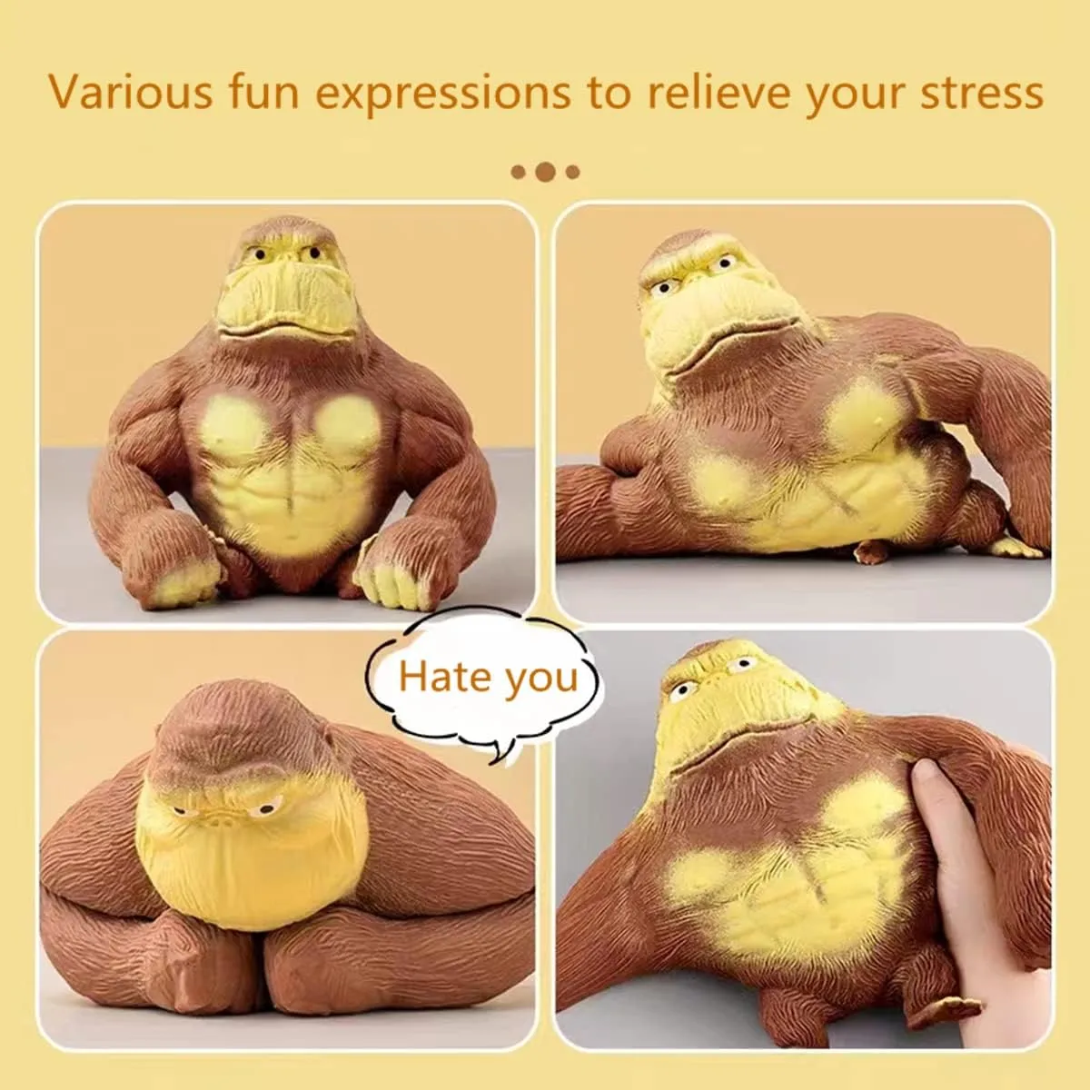Gorilla XL Stretchy Latex Decompression Doll, Soft Animal Squishy Toy for Adults & Kids