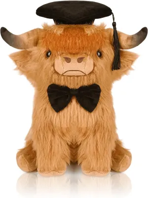 Graduation Highland Cow Stuffed Animal, Graduation Plush Gifts for Class of 2025 Kindergarten Preschool High School & College (23cm/H)