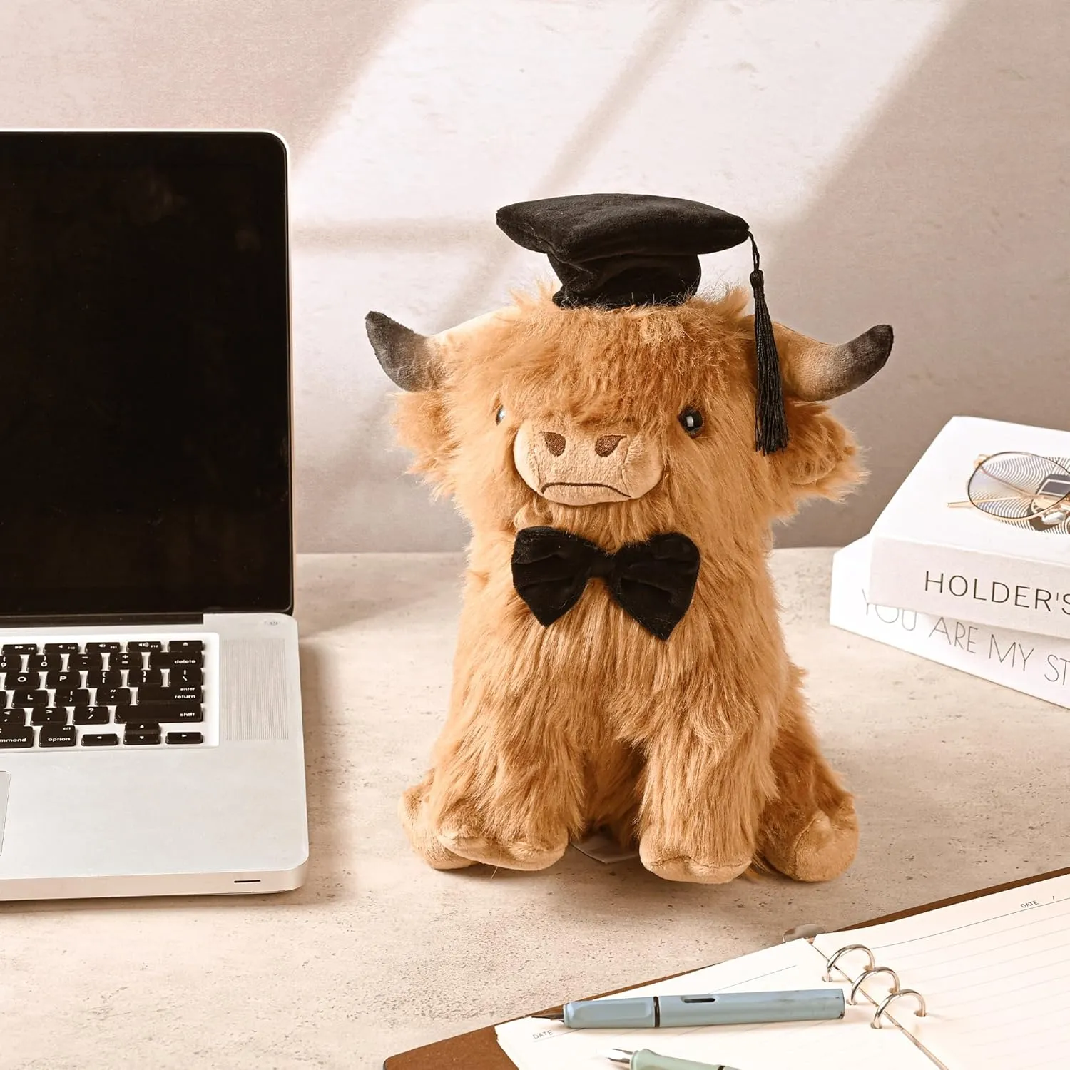 Graduation Highland Cow Stuffed Animal, Graduation Plush Gifts for Class of 2025 Kindergarten Preschool High School & College (23cm/H)