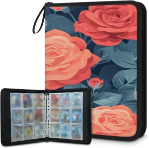 Graffiti Roses 3 Ring Trading Zipper Binder Strap, Trading Card Binder 4 Pocket, 400 Pockets Card Holder with 50 Removable Sleeves for Game Cards
