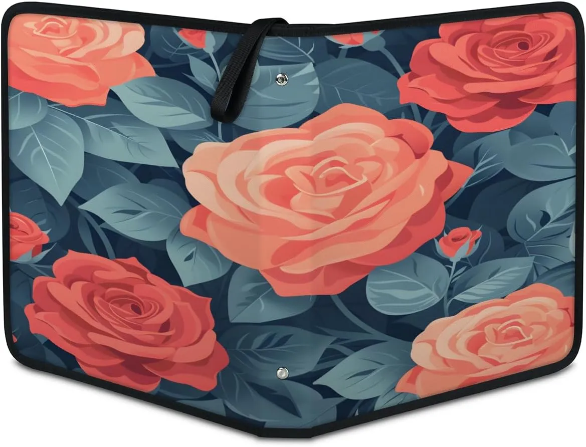 Graffiti Roses 3 Ring Trading Zipper Binder Strap, Trading Card Binder 4 Pocket, 400 Pockets Card Holder with 50 Removable Sleeves for Game Cards