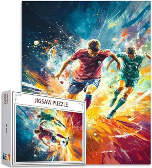 Graffitic 1000 Piece Jigsaw Puzzles for Adults Man Playing Football Painting Jigsaw Puzzle Soccer Athletes 1000 Pieces Puzzles Ball Sport DIY Craft Magic Puzzle Art Bedroom Decor Man Cave Gift