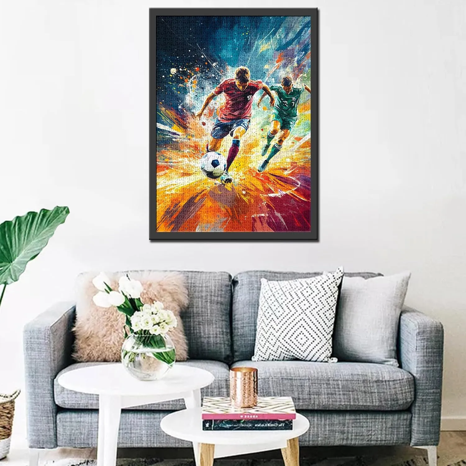 Graffitic 1000 Piece Jigsaw Puzzles for Adults Man Playing Football Painting Jigsaw Puzzle Soccer Athletes 1000 Pieces Puzzles Ball Sport DIY Craft Magic Puzzle Art Bedroom Decor Man Cave Gift
