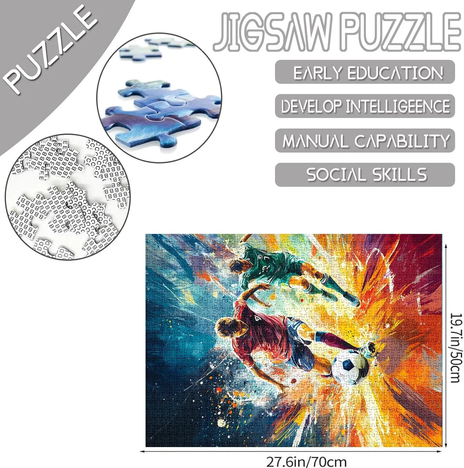 Graffitic 1000 Piece Jigsaw Puzzles for Adults Man Playing Football Painting Jigsaw Puzzle Soccer Athletes 1000 Pieces Puzzles Ball Sport DIY Craft Magic Puzzle Art Bedroom Decor Man Cave Gift