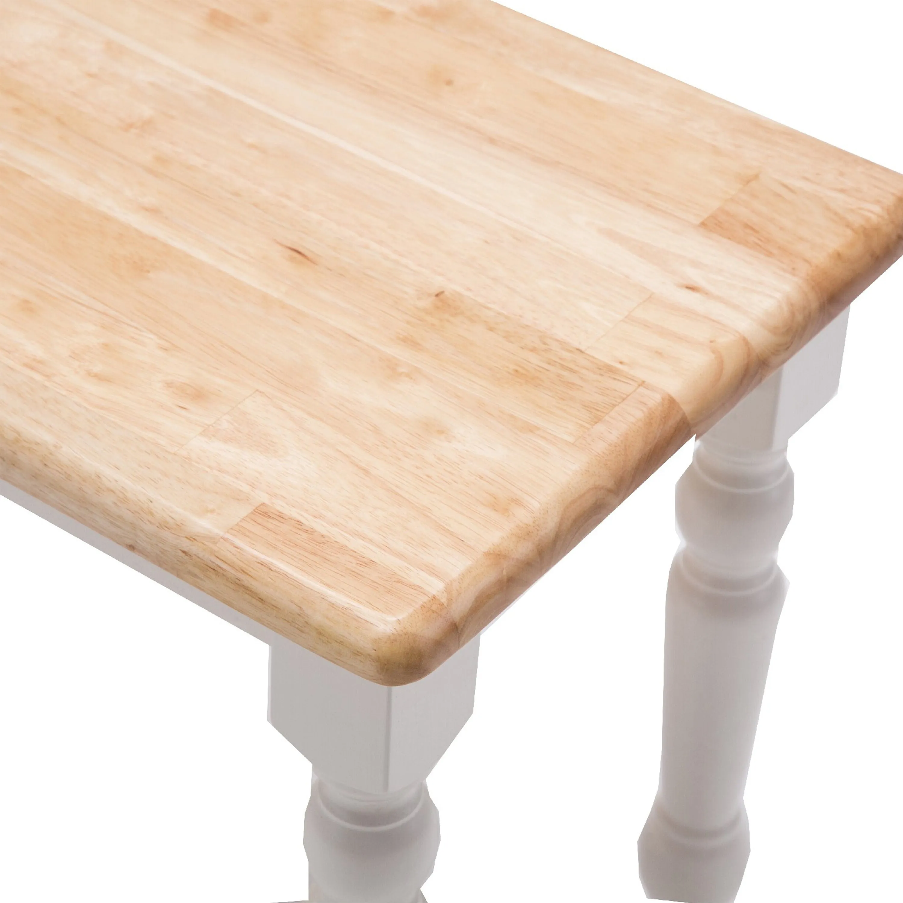 Grained Rectangular Wooden Bench with Turned Legs - Natural Brown and White