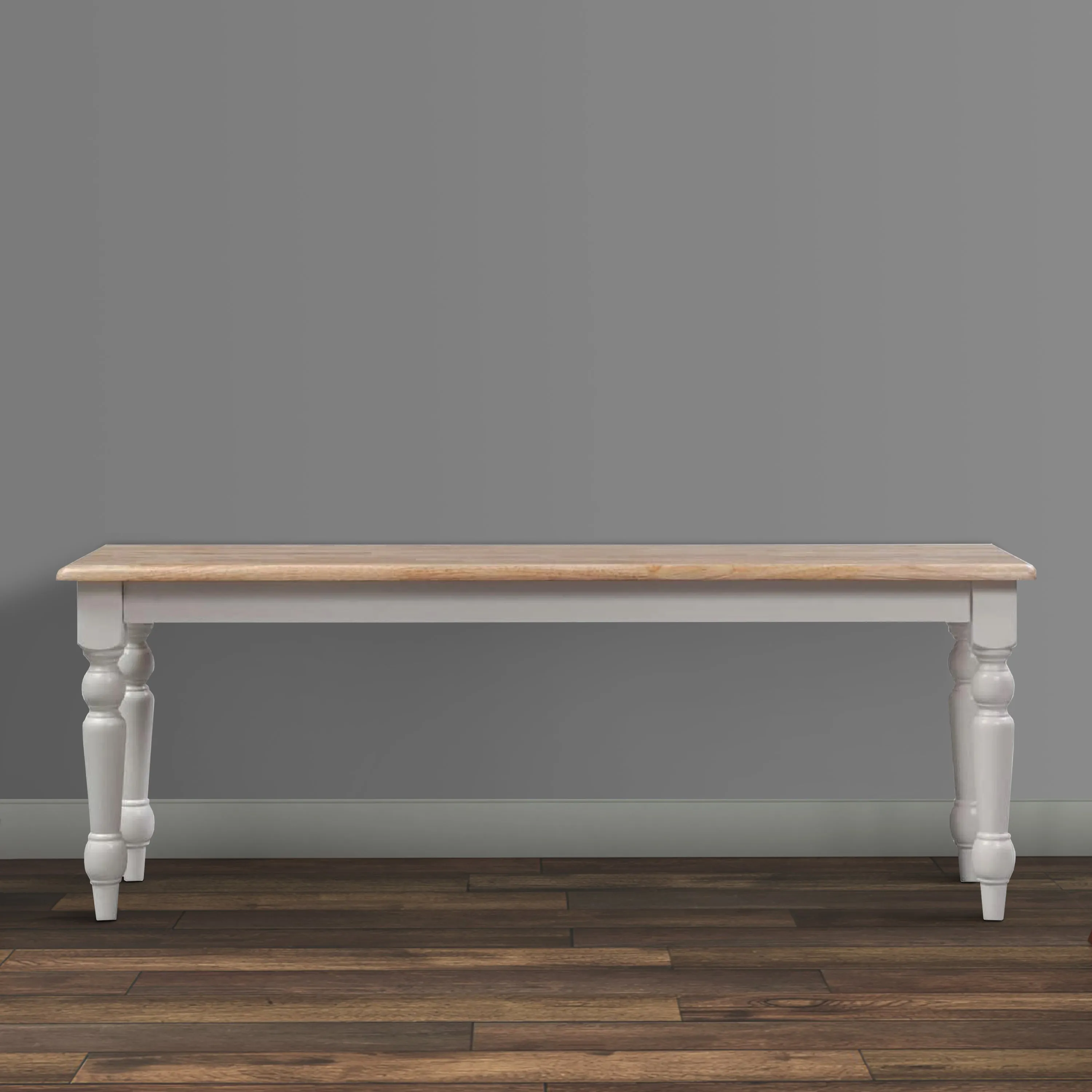 Grained Rectangular Wooden Bench with Turned Legs - Natural Brown and White